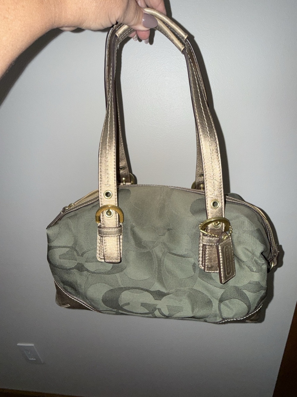 Designer Monogram Satchel in Olive Green